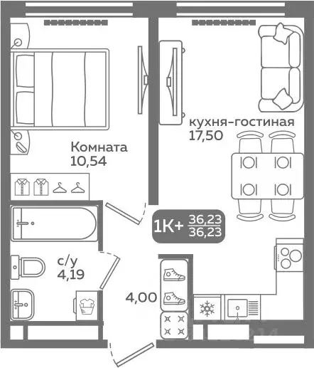 1-к кв. Тюменская область, Тюмень ул. Заполярная, 9/2 (36.23 м) - Фото 0