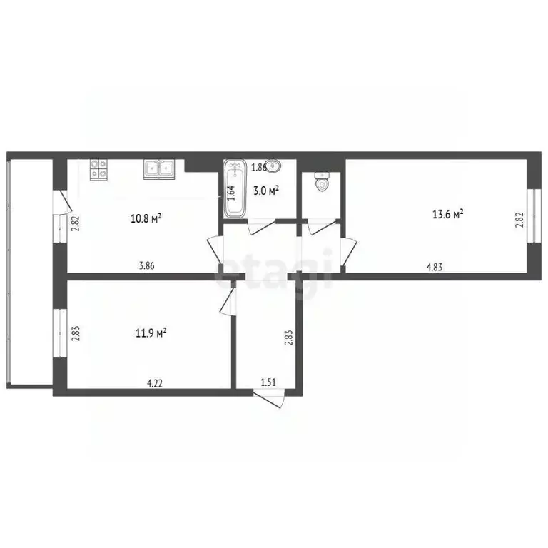2-к кв. Челябинская область, Челябинск Гранитная ул., 33 (49.8 м) - Фото 1