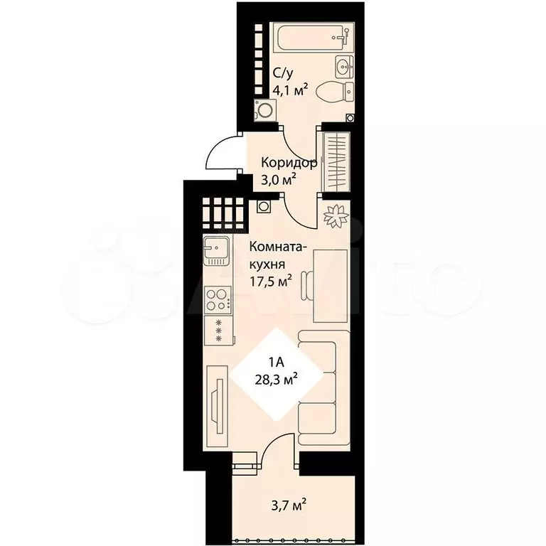 Квартира-студия, 26,5 м, 21/25 эт. - Фото 0