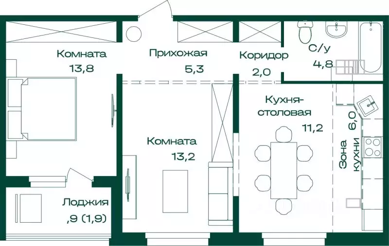 2-к кв. Алтай, Майминский район, с. Майма Алтайская ул., 2к2 (58.2 м) - Фото 1