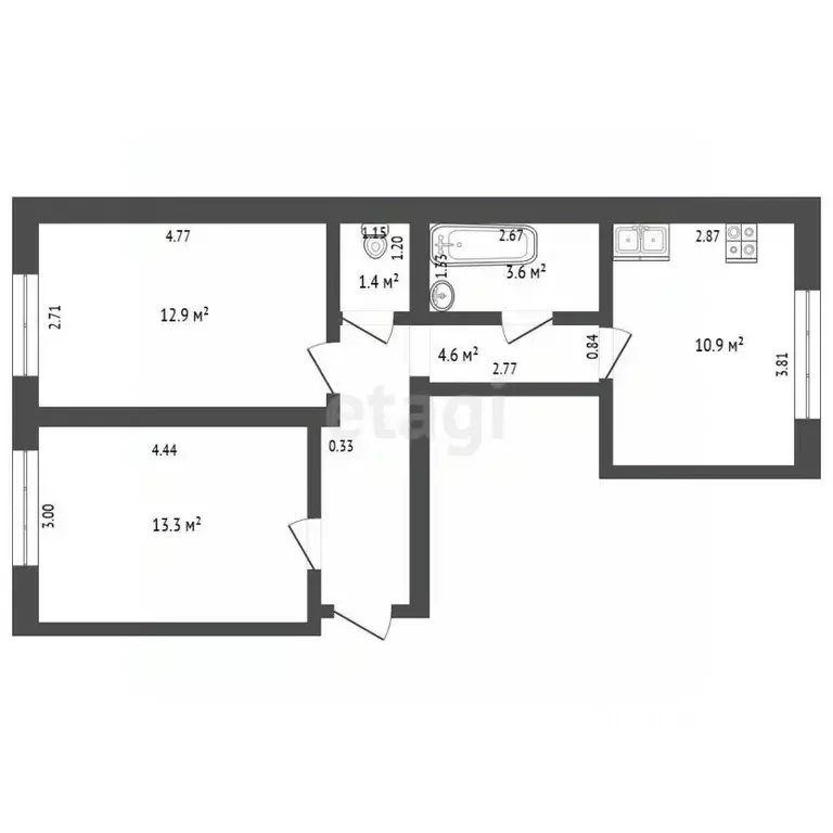 2-к кв. Смоленская область, Смоленск ул. Шевченко, 93Б (46.7 м) - Фото 2