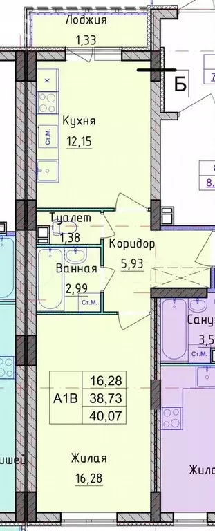 1-к. квартира, 40,1 м, 3/8 эт. - Фото 0