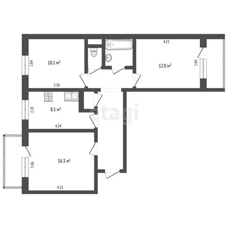 3-комнатная квартира: Мстихино, Лесная улица, 27 (63 м) - Фото 1
