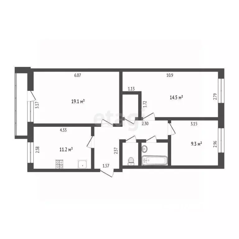 3-к кв. Тюменская область, Тюмень ул. Боровская, 3 (68.0 м) - Фото 2