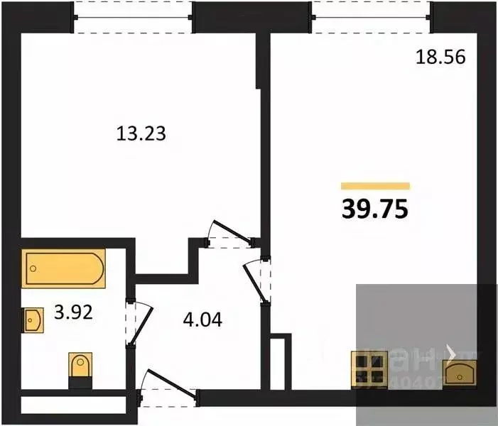 1-к кв. Воронежская область, с. Новая Усмань  (39.75 м) - Фото 0