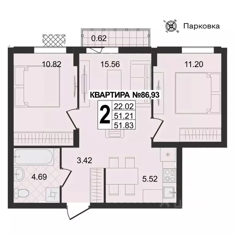 2-к кв. Владимирская область, Муром ул. 1-я Новослободская (51.83 м) - Фото 0