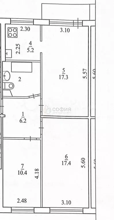 3-к. квартира, 61,6 м, 2/5 эт. - Фото 0