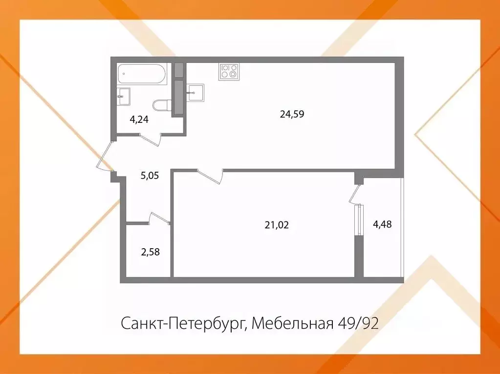 1-к кв. Санкт-Петербург Мебельная ул., 49/92 (57.9 м) - Фото 2