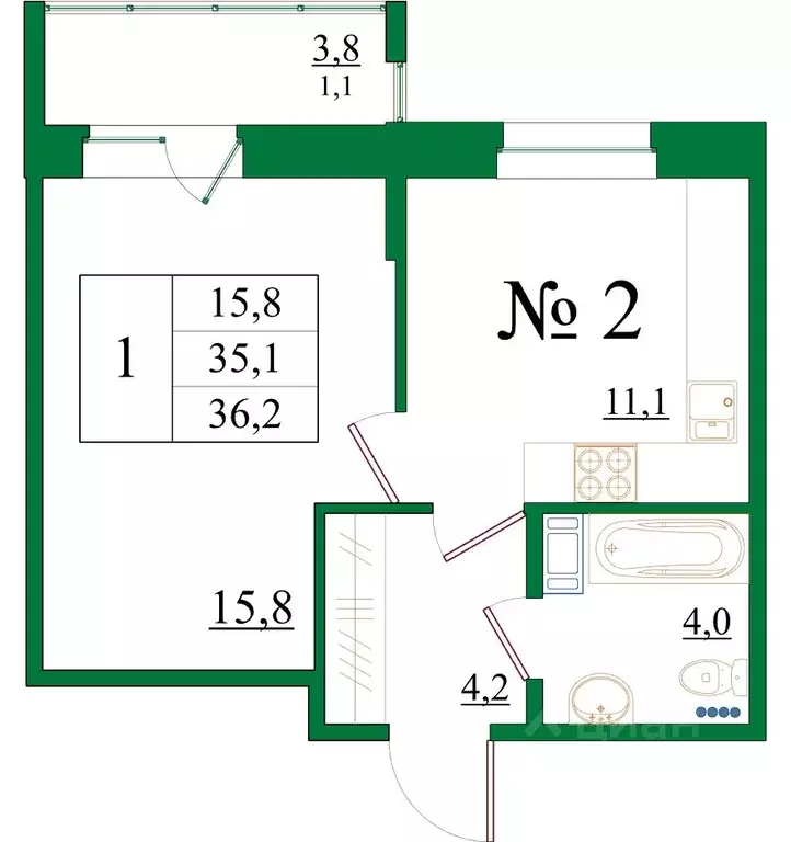 1-к кв. Ленинградская область, Гатчина Красносельское ш., 4Ак1 (36.2 ... - Фото 1