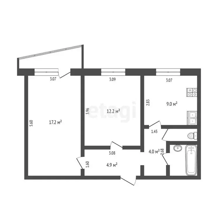 2-комнатная квартира: Тюмень, улица Федюнинского, 3 (50.5 м) - Фото 1