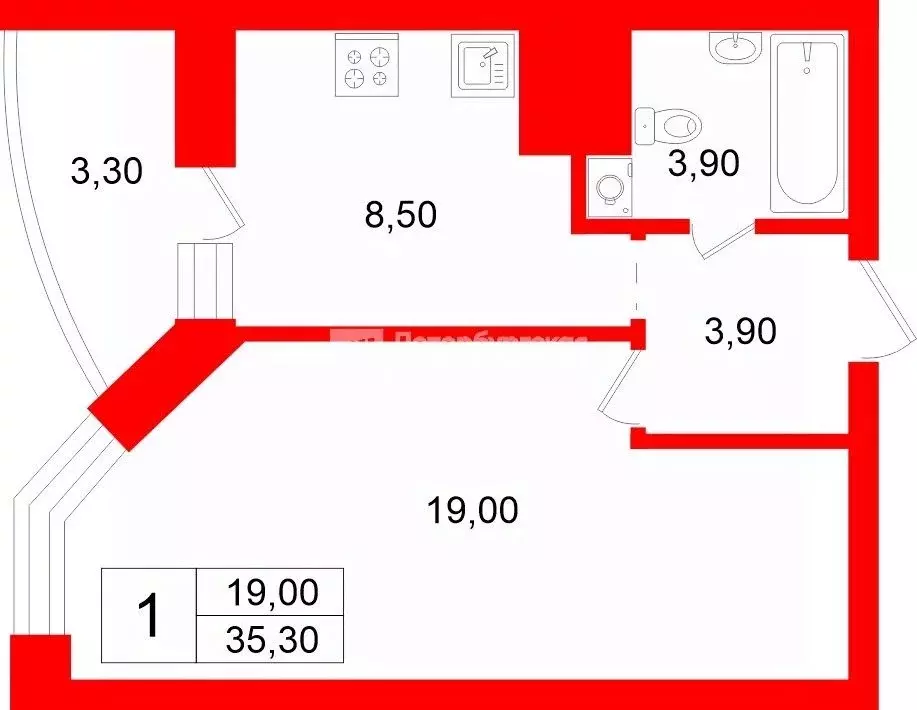 1-к кв. Санкт-Петербург Туристская ул., 30к1 (35.3 м) - Фото 2