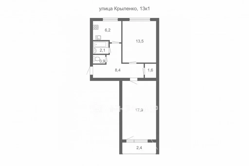 2-к кв. Санкт-Петербург ул. Крыленко, 13К1 (50.6 м) - Фото 1