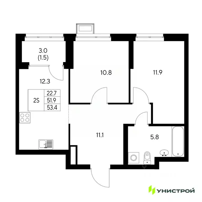 2-к кв. Свердловская область, Екатеринбург Вторчермет жилрайон,  (53.4 ... - Фото 0
