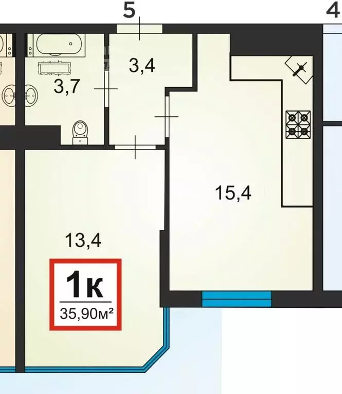 1-комнатная квартира: Анапа, Анапское шоссе, 32к6 (36 м) - Фото 0