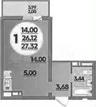 Квартира-студия, 27м, 12/17эт. - Фото 1