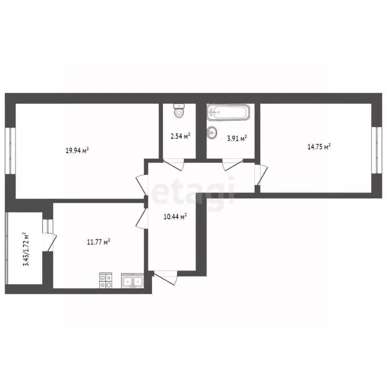 2-к кв. Башкортостан, Стерлитамак просп. Октября, 44 (62.4 м) - Фото 1