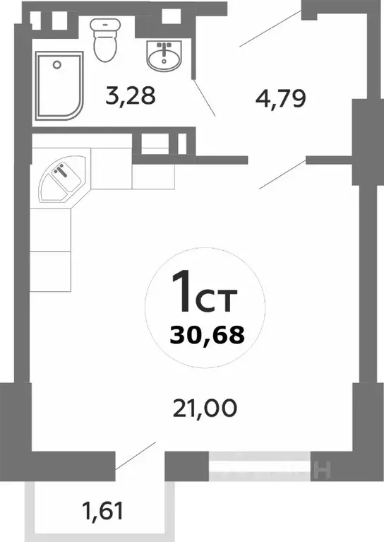 1-к кв. Ростовская область, Ростов-на-Дону ул. Мечникова, 37 (31.8 м) - Фото 1