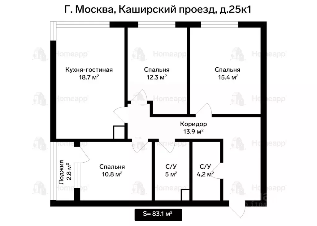 3-к кв. Москва Каширский проезд, 25к1 (83.1 м) - Фото 2