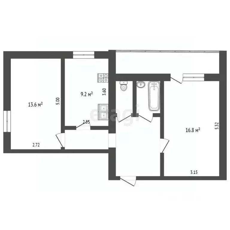 2-к кв. Белгородская область, Белгород ул. Щорса, 39а (56.0 м) - Фото 1
