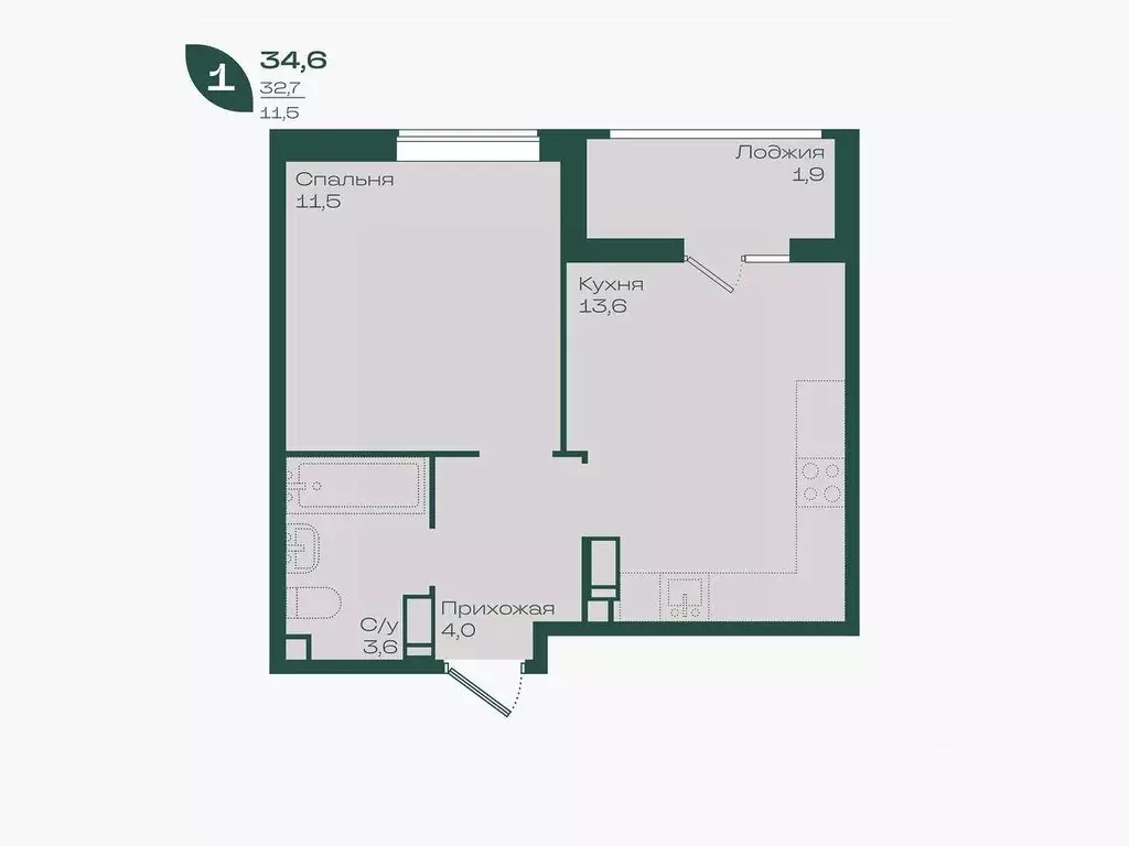 1-к кв. Краснодарский край, Краснодар Ботаника жилой комплекс (34.6 м) - Фото 2