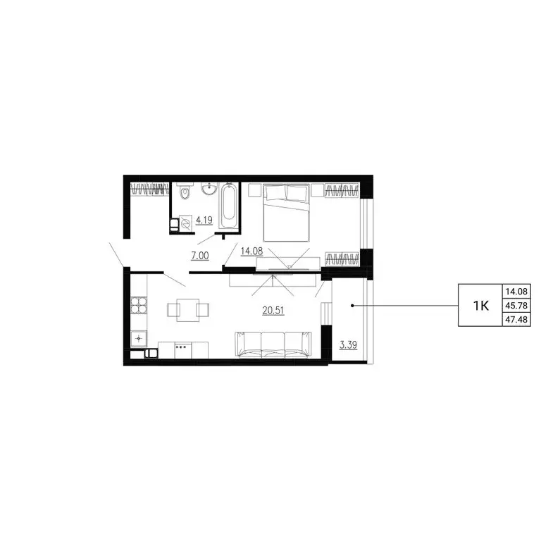 1-комнатная квартира: Орёл, ЖК Ломоносов (47.48 м) - Фото 0