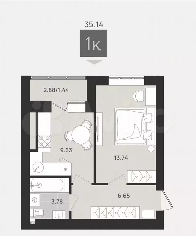 1-к. квартира, 35,2 м, 5/9 эт. - Фото 1