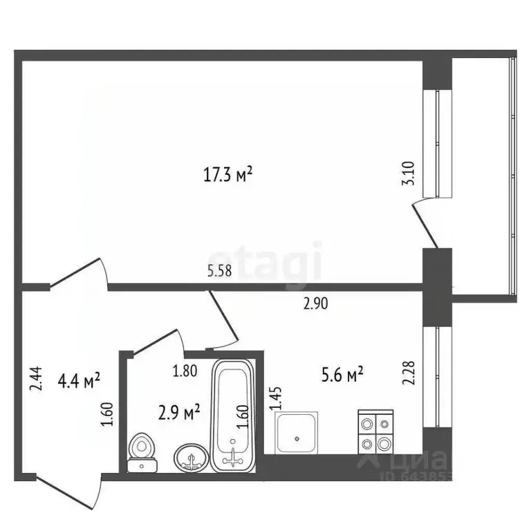 1-к кв. Алтайский край, Барнаул просп. Строителей, 35 (30.2 м) - Фото 2