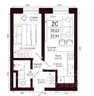 2-к кв. Башкортостан, Уфа ул. Аксакова, 51 (32.91 м) - Фото 1