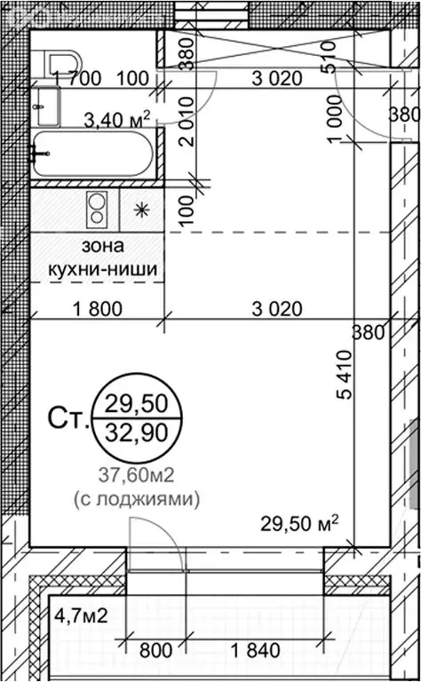 Квартира-студия: Новосибирск, Золотистый переулок, 2 (32.9 м) - Фото 0