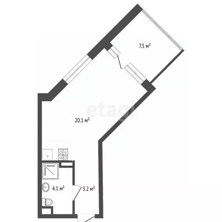 Студия Тюменская область, Тюмень ул. Чернышевского, 2Бк11 (35.4 м) - Фото 1