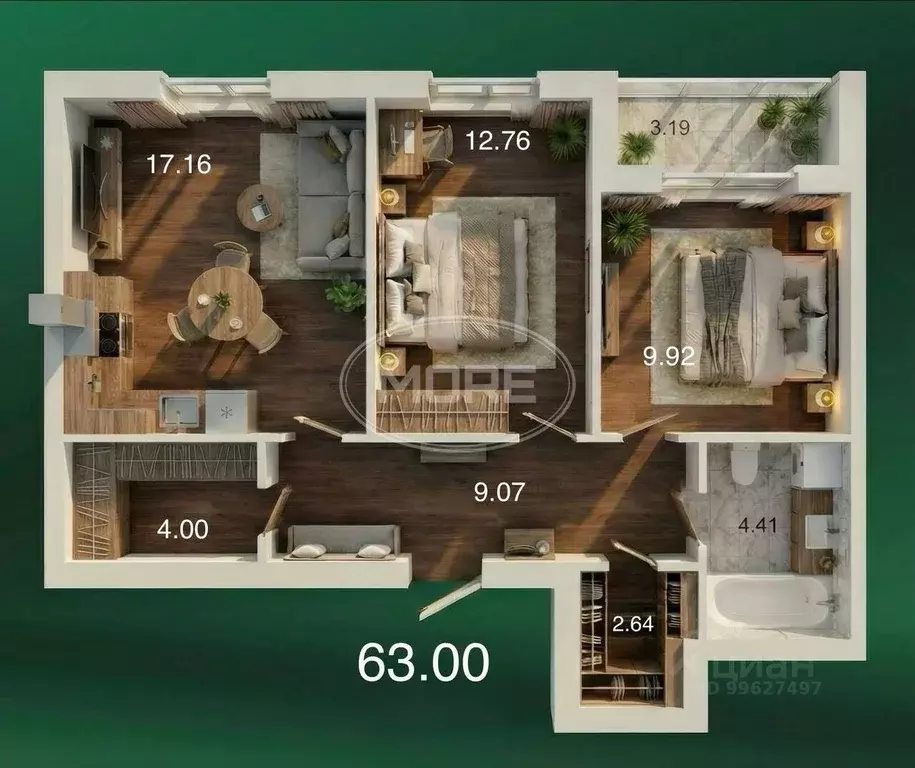 2-к кв. Калининградская область, Гурьевский муниципальный округ, пос. ... - Фото 2