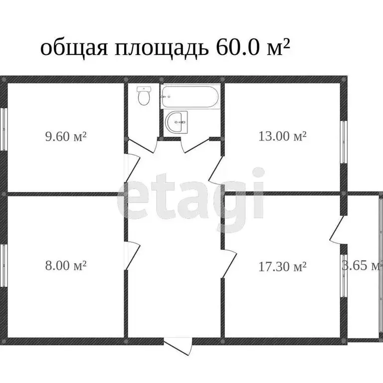 3-комнатная квартира: Заводоуковск, улица Мелиораторов, 8 (59 м) - Фото 1