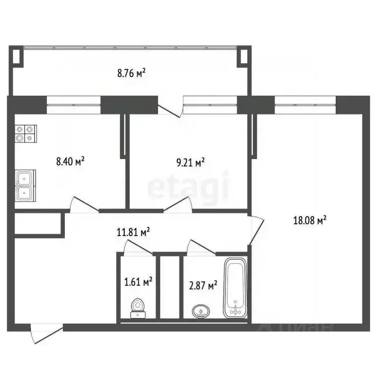 2-к кв. Московская область, Лыткарино ул. Ленина, 12 (53.3 м) - Фото 2