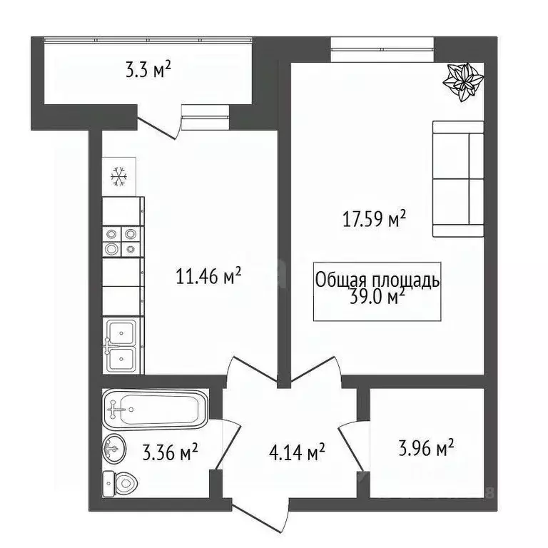 1-к кв. Новосибирская область, Новосибирск Красный просп., 309 (39.0 ... - Фото 1