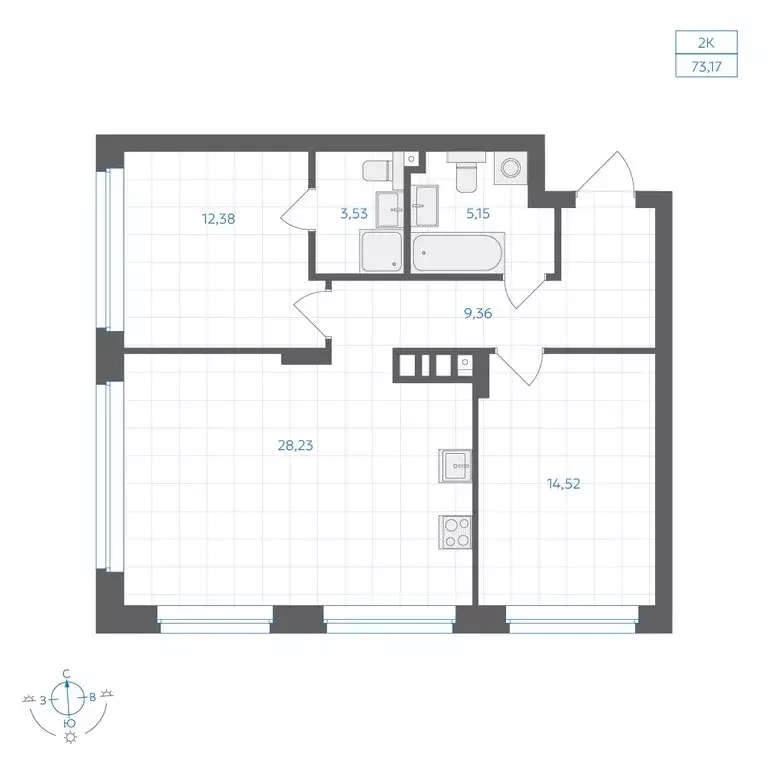 2-комнатная квартира: Челябинск, Каслинская улица, 62к1 (73.17 м) - Фото 2