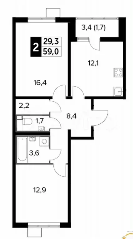 Комната 16,4 м в 2-к., 6/23 эт. - Фото 1