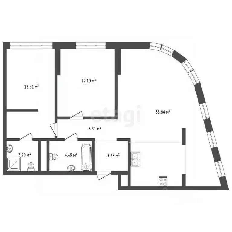3-к кв. Тюменская область, Тюмень ул. Новоселов, 103 (74.4 м) - Фото 1