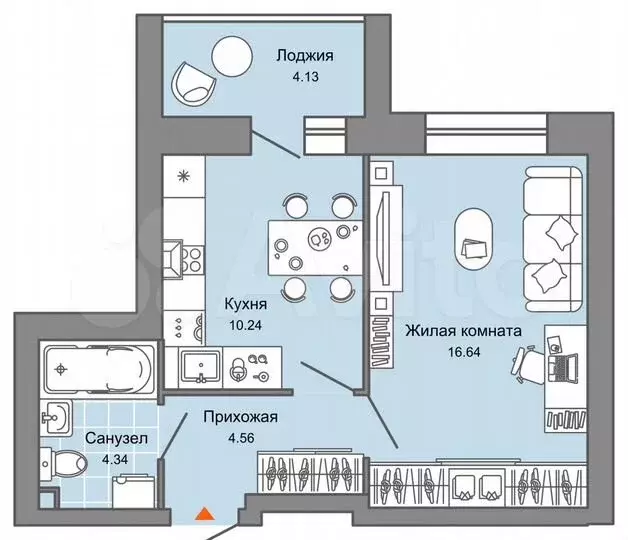 1-к. квартира, 38м, 8/9эт. - Фото 0