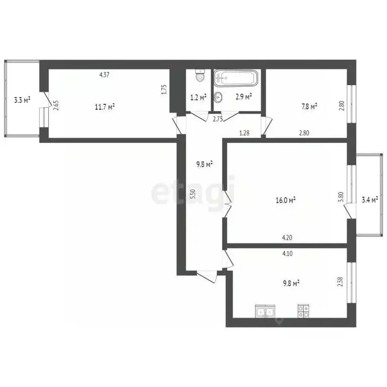 3-к кв. Ростовская область, Ростов-на-Дону Ворошиловский просп., 91/1 ... - Фото 1