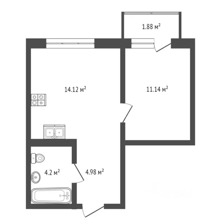 1-к кв. Тюменская область, Тюмень ул. Василия Шамова, 6 (37.0 м) - Фото 2