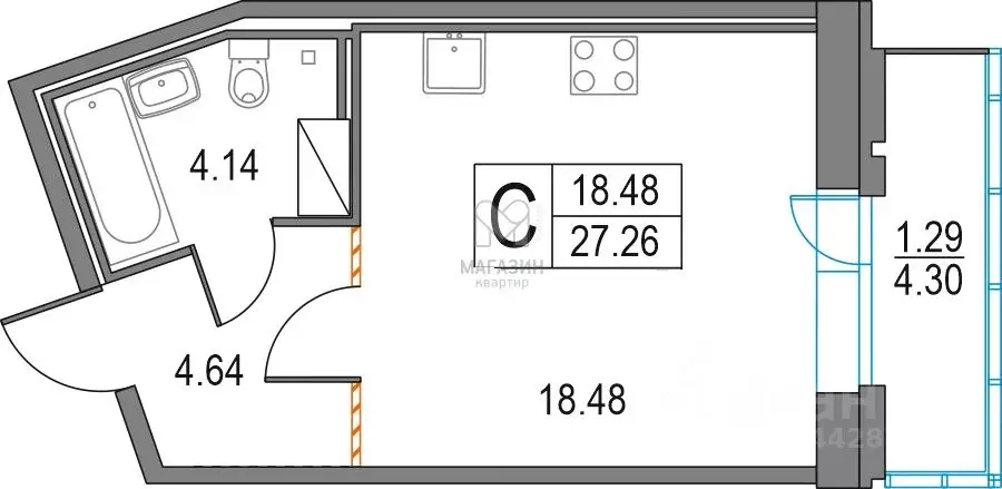 Студия Санкт-Петербург Коломяжский просп., 13к2 (27.0 м) - Фото 2