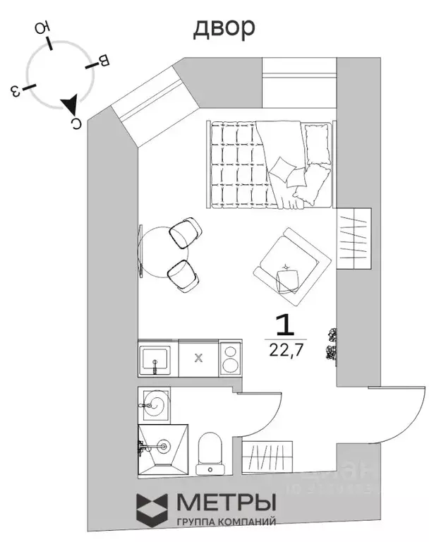 Студия Санкт-Петербург Казанская ул., 15 (22.7 м) - Фото 0