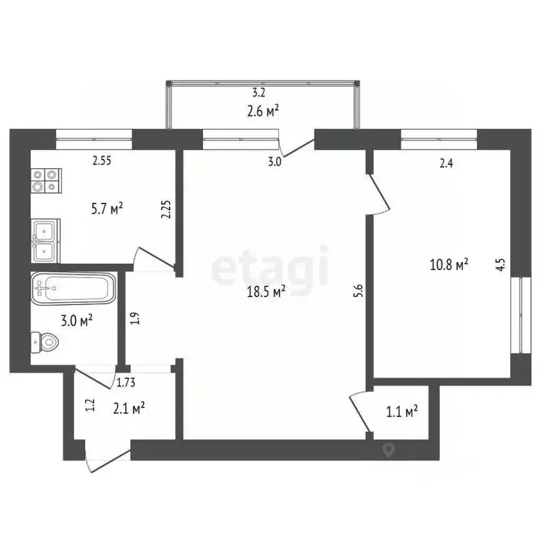 2-к кв. Хабаровский край, Комсомольск-на-Амуре просп. Ленина, 12 (41.2 ... - Фото 2