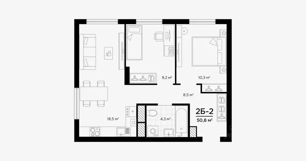 2-к кв. Астраханская область, Астрахань ул. Бехтерева, 8 (50.78 м) - Фото 1