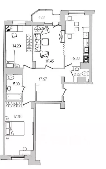 3-к кв. Санкт-Петербург ул. Руднева, 18 (92.5 м) - Фото 1