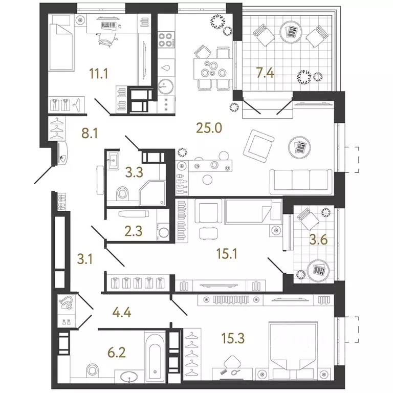 3-к кв. Санкт-Петербург ул. Шостаковича, 8к2Б2 (93.9 м) - Фото 0