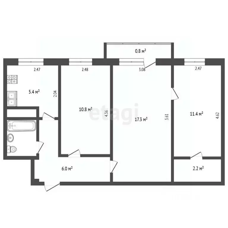 3-к кв. Псковская область, Печоры Заводская ул., 2б (55.0 м) - Фото 2