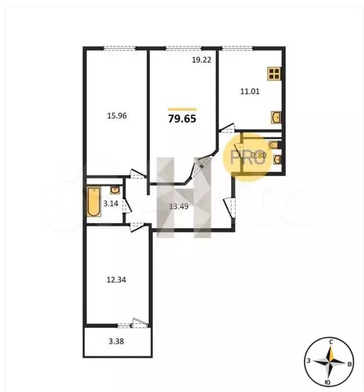 3-к. квартира, 80 м, 6/18 эт. - Фото 0
