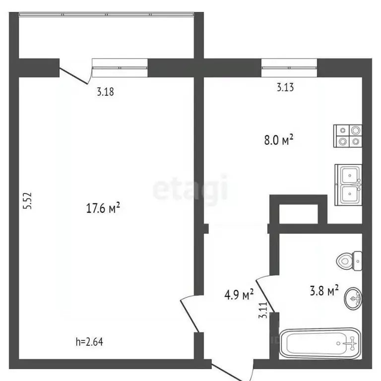1-к кв. Ямало-Ненецкий АО, Ноябрьск ул. 8 Марта, 5 (34.4 м) - Фото 2