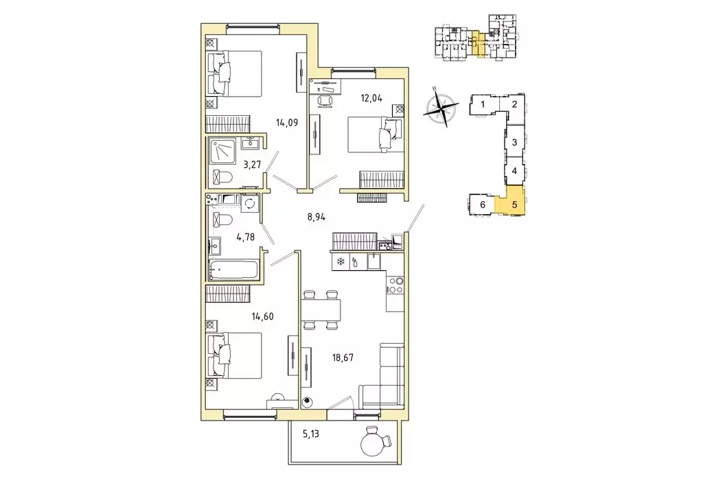 3-комнатная квартира: Гатчина, микрорайон Въезд (77.93 м) - Фото 1